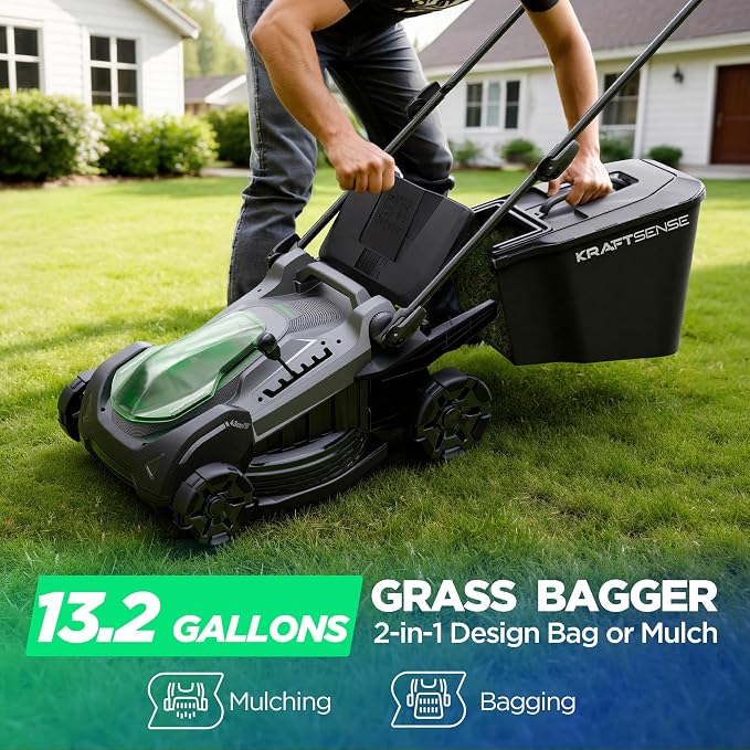 18" 40V Cordless Lawn Mower for Small to Medium Yards, Capable of Gas-Like Cuts with Brushless Motor, Used for Mulching/Bagging, 6 Heights for Seasonal Grass, Dual 5.0Ah Batteries Included - Image 7