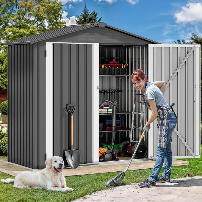 DWVO 6x4ft Outdoor Storage Shed, Weatherproof Tool Shed w/Locking Entry & Ventilation for Grass Cutter, Bike, Equipment, Courtyard, Garden (Dark Gray) - Image 3
