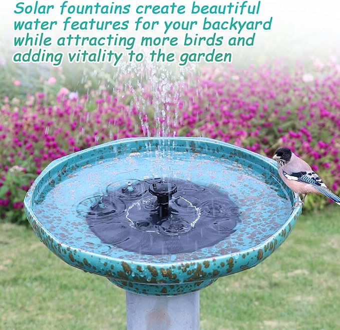 Solar Fountain Ceramic Bird Bath,Bird Bath for Ourside,Outdoor Fountain Bird Bath,Garden and Home Décor