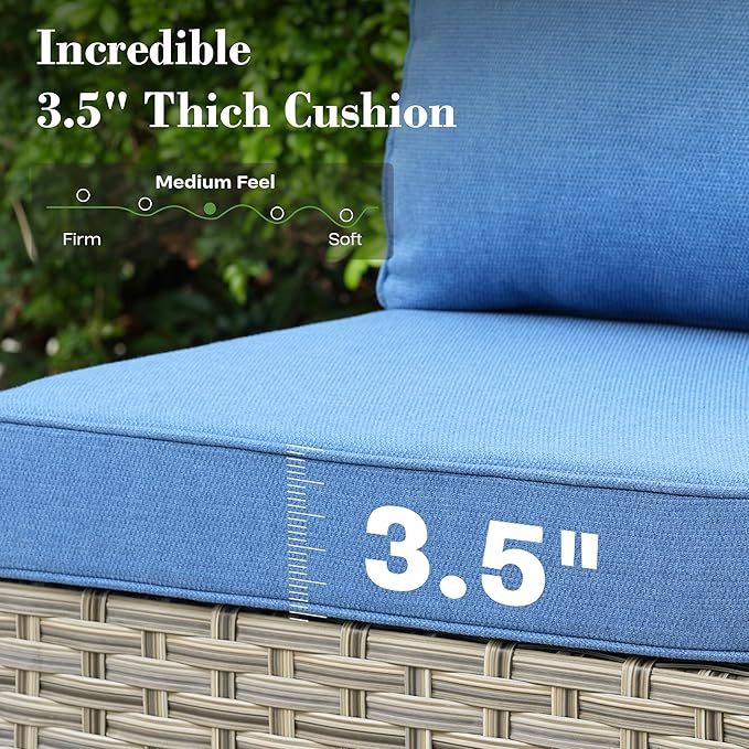 11 Pcs Patio Furniture with Fire Pit Table, Outdoor Rattan Wicker Conversation Set with Glowing Coffee Table, Comfy Sectional Sofa for Porch Balcony Backyard Pool, Light Blue