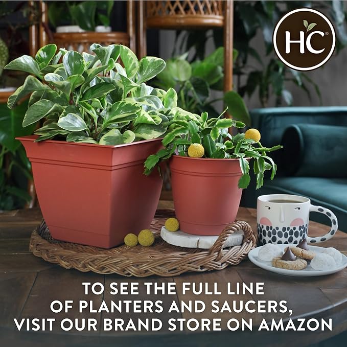 The HC Companies 6 Inch Eclipse Round Planter Pots with Drainage Holes & Attached Saucer, Lightweight UV-Resistant Plastic Indoor & Outdoor Planters, 4-Pack Flower Pots for Garden & Home Decor, Rose
