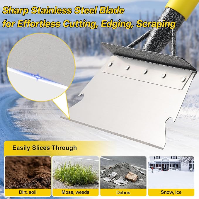 Garden Flat Shovel,60” Ice Scraper,Snow Shovel for Driveway, Stainless Steel Multifunctional Cleaning Shovels Chopper Floor Scraper for Outdoor Walkway Car Snow Ice Weeds Moss Removal - Image 3