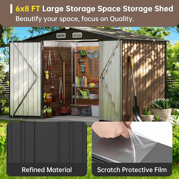 Metal Storage Shed & Outdoor Storage, Outdoor Steel Storages Shed with Sloping Roof, Utility and Tool Garden Sheds for Backyard Patio Lawn - Image 5