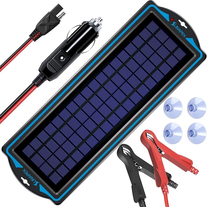 SUNAPEX 12V Solar Battery Charge: 5W Waterproof Portable Solar Panel Kit - Battery Maintainer Trickle Charger - with Upgrade Built in Charge Controller for Car Boat RV Trailer Automotive Motorcycle by SUNAPEX-PASSINGTHEJOY