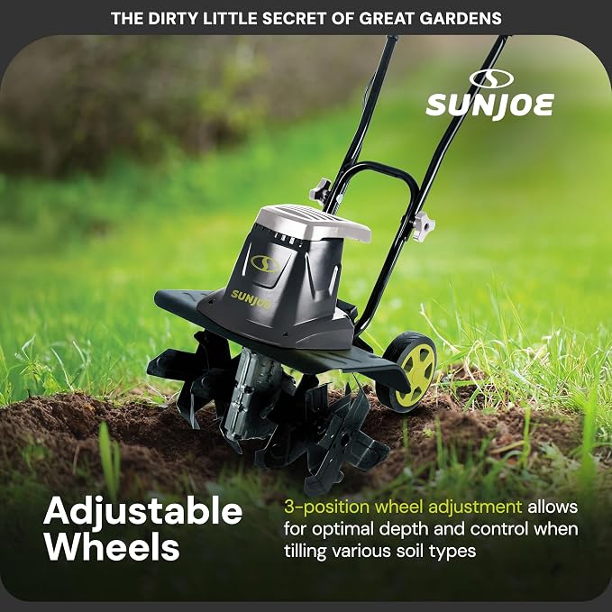 Sun Joe Electric Garden Tiller and Cultivator with 3 Position Height Adjustment Maximum 12-inch Cultivating Width and 8 Amp Motor, TJ602E - Image 4