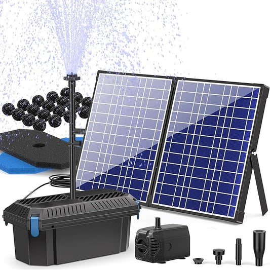 Biling Solar Pond Filter with Water Pump, Solar Fountain Pump Kit: 30W Solar Panel, Pond Filter Box, 360 GPH Water Pump for Outdoor Pond Pool Garden Water Feature Waterfall