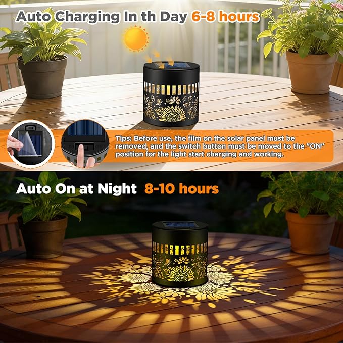 Forlivese 4 Pack Solar Lanterns Outdoor Waterproof, Sunflower Butterfly Garden Decor Gifts for Women Mom Grandma, Hanging Solar Fence Lights Metal Decoration Outside for Yard, Patio, Backyard, Porch