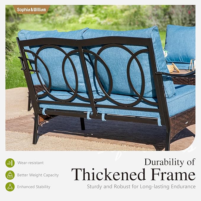 Sophia & William Extra Large Outdoor Patio Motion Sofa Chairs Set 2 PCS Heavy-Duty Metal Porch Furniture with High Back & Deep Seating Area, 5.5" Thicken Cushions for Deck, Lawn, Outside (Navy)