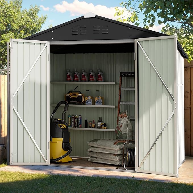 GUNJI 6 x 4 FT Shed Outdoor Storage Shed Metal Garden Shed with Lockable Door Outside Waterproof Tool Shed for Backyard, Patio, Lawn (White) - Image 2