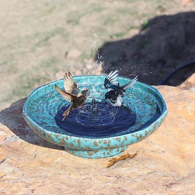 Solar Fountain Ceramic Bird Bath,Bird Bath for Ourside,Outdoor Fountain Bird Bath,Garden and Home Décor