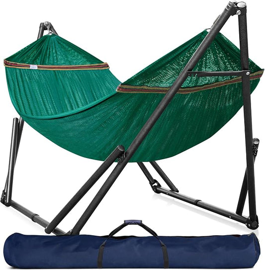 Tranquillo Double Hammock with Stand Included for 2 Persons/Foldable Hammock Stand 600 lbs Capacity Portable Case - Inhouse, Outdoor, Camping, Peacock by Tranquillo