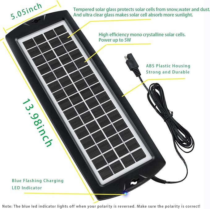 Sunway Solar Car Battery Trickle Charger & Maintainer 5W Solar Panel Power 12V Charger kit Portable Waterproof for Automotive RV Marine Boat Truck Motorcycle Trailer Tractor Powersports Snowmobiles - Image 2