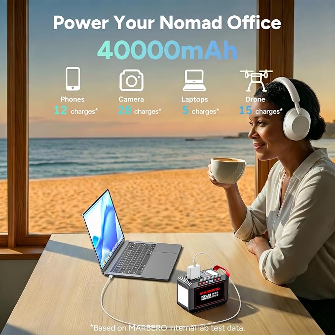 MARBERO 200W Portable Power Station 148Wh Camping Solar Generator Laptop Power Bank with AC Outlet 110V, DC, USB QC3.0, LED Flashlights for CPAP Home Outdoor Trip Emergency Backup - Image 3
