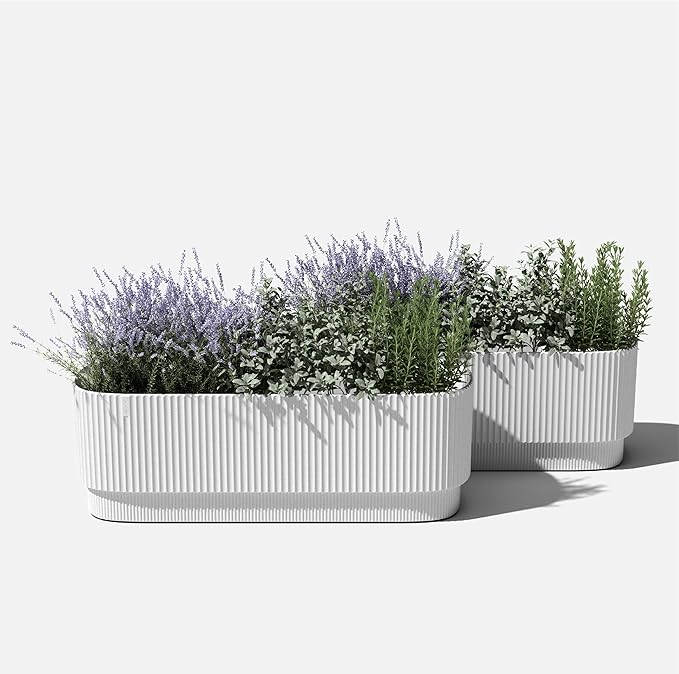 Veradek Demi Series Long Planter for Porch, Patio, Backyard | Durable Plastic-Stone Composite Material | Modern Décor for Shrubs, Flowers