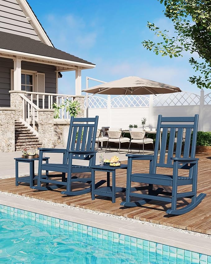 Garvee HDPE Rocking Chair Outdoor Set of 6 - Poly High Back Porch Rocker Chairs for Adults - All Weather Resistant Furniture for Patio Front Porch - Navy Blue - Image 6