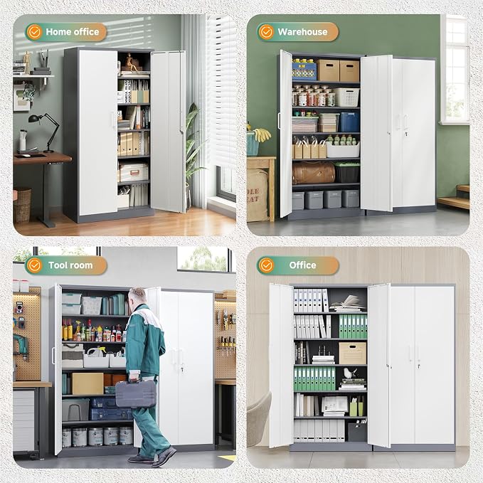Letaya Metal Storage Cabinet with Lock Door and 5 Shelves,6 Tier Steel Garage Tool Cabinet for Home Office Utility Room 72" H X 36" W X18 D (White Gray) - Image 6