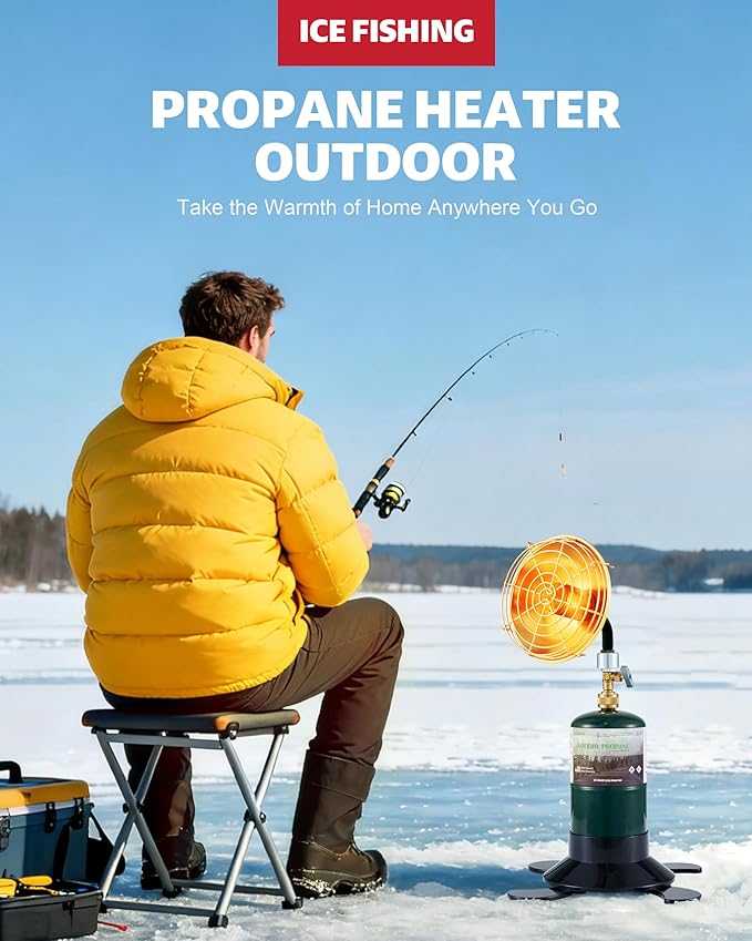 RAVS Portable Propane Heater for Camping, 6500BTU Outdoor Tent Heater with Foldable Tank Holder & Control Valve, Ice Fishing Heater for Hiking, Hunting, Backyard -Upgraded Burner, Fuel not Included
