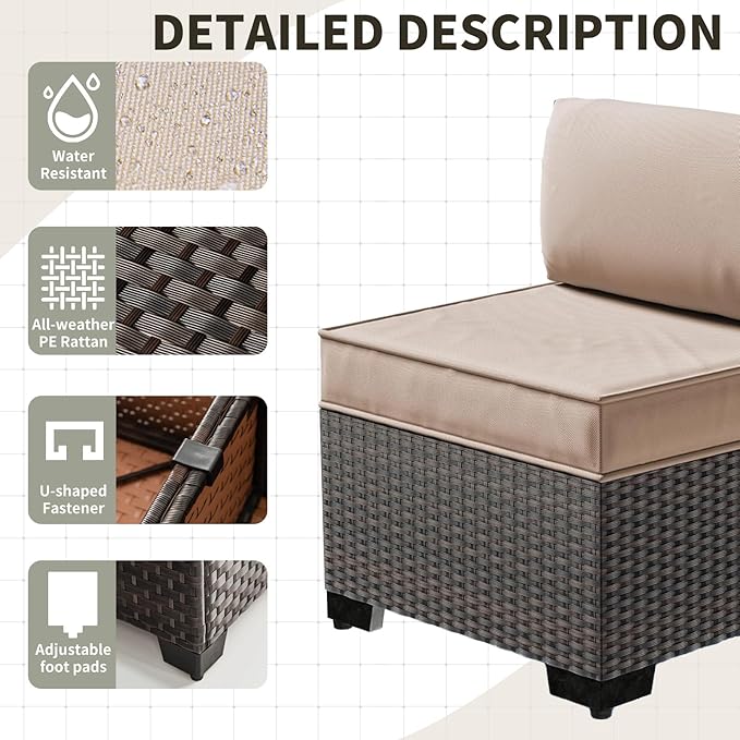 Gotland 12 Pieces Patio Furniture Set with Swivel Chair, PE Rattan Outdoor Furniture with 29.5'' High Backrest 4’’ Thick Cushions Coffee Table, Patio Set for Porch, Deck, Backyard, Khaki