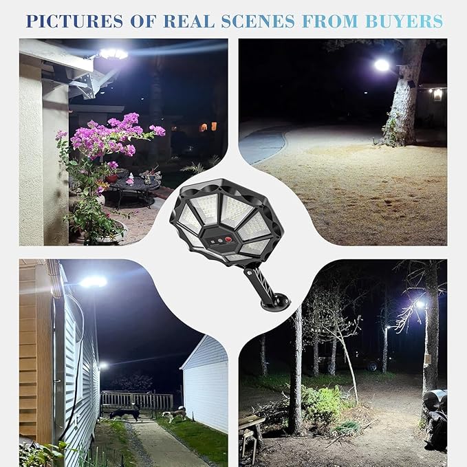 Solar Lights Outdoor, 168LED 6500K Flood Light Dusk to Dawn, 8 Sides Solar Outdoor Lights with Motion Sensor, IP66 Waterproof Solar Street Lights Outdoor for Yard, Pools(2 Pack)