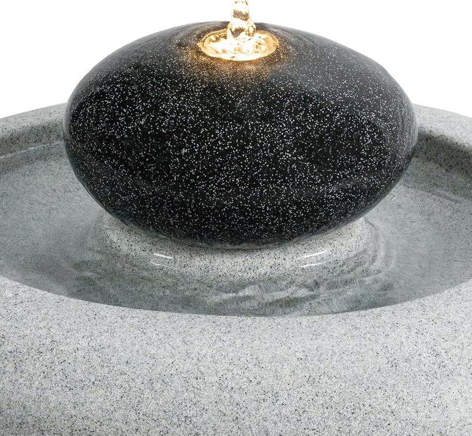 24.02" H Outdoor Water Fountain Made with Eco-Friendly Recyclable Materials, Polyethylene Rock Waterfall Outdoor Fountain, Garden Decor with LED Light & Pump for Patio, Backyard