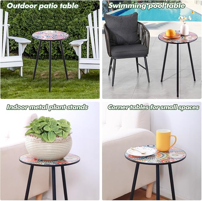 1 Pack Metal Outdoor Side Table Small Outside Round End Table for Patio Modern Accent Garden Corner Table for Small Spaces, Balcony, Porch, Weather-Resistant, Plant Stand Indoor - Image 6
