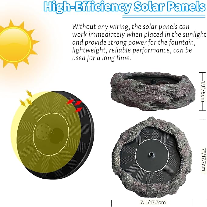 TIANCENTRAL H Solar Bird Bath Fountains High Efficiency Panels Birdbath Fountain 5 Spray Types Water Fountain Realistic Rock Design Ideal for Garden Enthusiasts and Bird Lovers in Patios