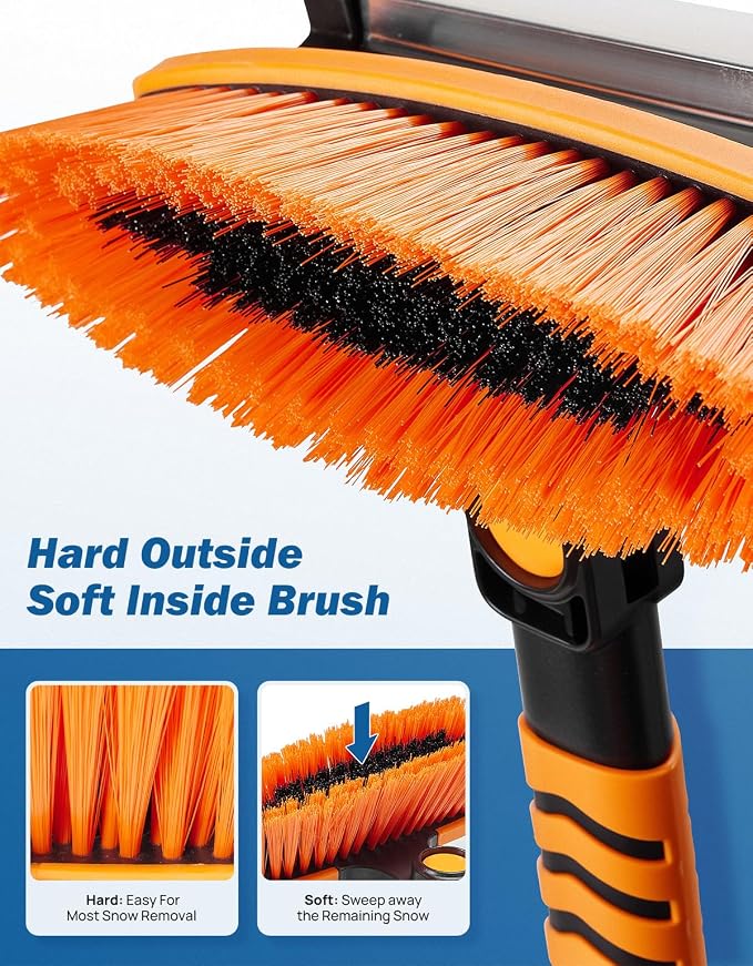 JOYTUTUS 41.5IN Extendable Snow Brush and Ice Scraper, 270°Pivoting Snow Scraper Brush for Car Windshield, Telescoping Ice Scraper, Foam Grip, Heavy Duty Snow Remover for Cars, Trucks, SUV (Orange) - Image 6