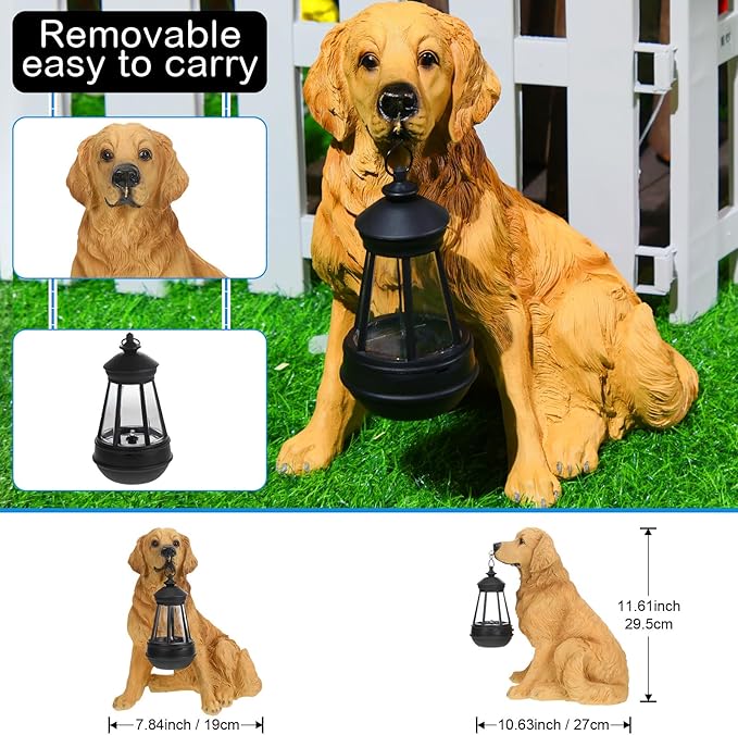 Baquler Garden Dog Statues Outdoor Decor, Resin Solar Lights Outdoor Statue Led Garden Decorations Windproof Lamp Lawn Ornaments Front Yard Decorations Outdoor for Porch Home Patio(Golden Retriever)