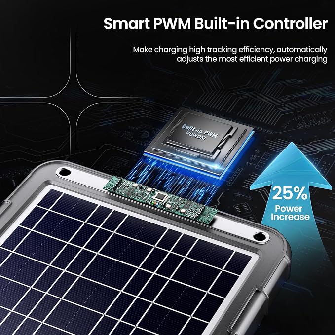 POWOXI 12V Solar Car Battery Charger: 12W Solar Panel Kit Battery Trickle Charger Maintainer with Smart PWM Controller for Car - RV Boat Marine Motorcycle - for Trailer Truck Snowmobile Tractor - Image 2