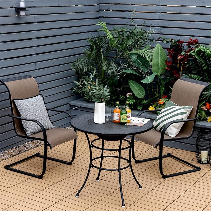 Giantex 4-In-1 Fire Pit Dining Table, 32" Fire Bowl for Outside, Wood Burning Fireplaces with Cover, Fire Poker, Grill Grate, Patio Dining Table for Camping, Picnic, Yard, Metal Round Outdoor Fire Pit - Image 5