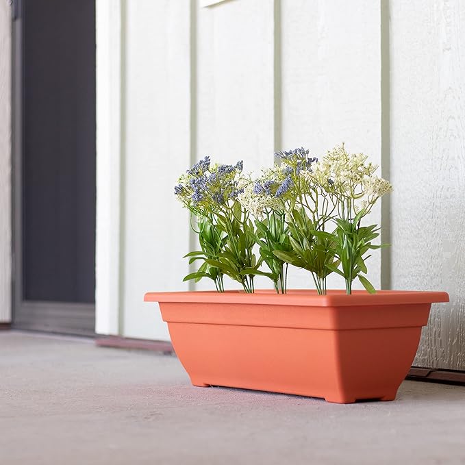 Rectangle Planter Box, 24 Inch Indoor/Outdoor Rectangular Planter, Durable UV Resistant, 4 Gallon Plastic Window Box Trough, Use for Herbs, Succulents, Vegetables (Terracotta)
