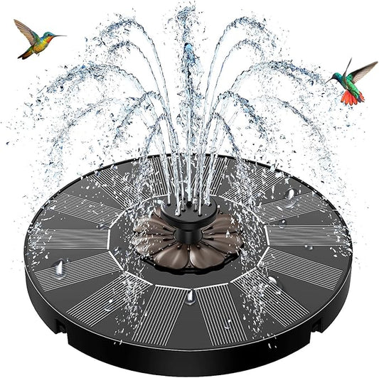 SZMP Solar Fountain 2026 Upgrade, Solar-Powered Bird Bath Fountain with 4 Fixed Rods & 7 Nozzles for Garden, Pond, Pool, and Patio – No Battery Required, Attracts Hummingbirds & Wildlife