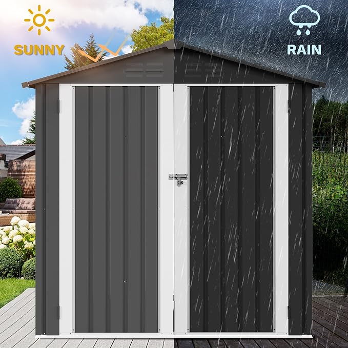 DWVO 6x4ft Outdoor Storage Shed, Weatherproof Tool Shed w/Locking Entry & Ventilation for Grass Cutter, Bike, Equipment, Courtyard, Garden (Dark Gray) - Image 4