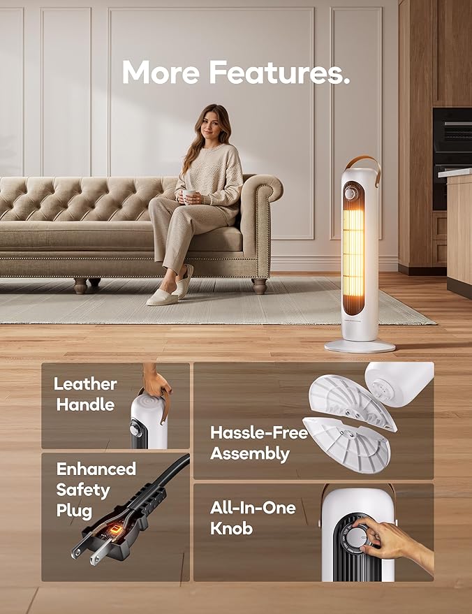 Outdoor Heaters for Patio, 350Sq.ft 1S Heating, 1500W PTC Ceramic Electric Patio Heater, Overheating & Tip-Over Protection, 70° Oscillating Space Heaters for Indoor Use Large Room, 4 Modes, Ivory