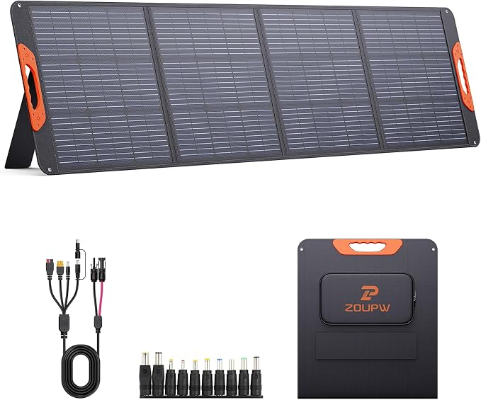 ZOUPW 200W Portable Solar Panel for Power Station,23.5% Efficiency Mono Foldable Solar Charger with 4 Kickstands for Jackery 1000 V2/Bluetti/EcoFlow/Anker,IP67 Waterproof for Camping RV Power Backup by ZOUPW