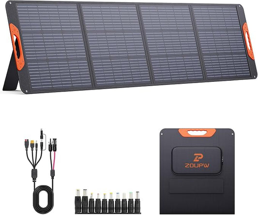 ZOUPW 200W Portable Solar Panel for Power Station,23.5% Efficiency Mono Foldable Solar Charger with 4 Kickstands for Jackery 1000 V2/Bluetti/EcoFlow/Anker,IP67 Waterproof for Camping RV Power Backup by ZOUPW