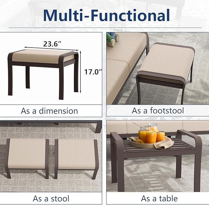 Patio Furniture Set 9-Seat Aluminum Armrest Sofa, Modern Outdoor Living Room Set with 2 Swivel Chairs, 5.1" Cushions, High Backrest & 2 Footstools, Backyard, Poolside - Sand