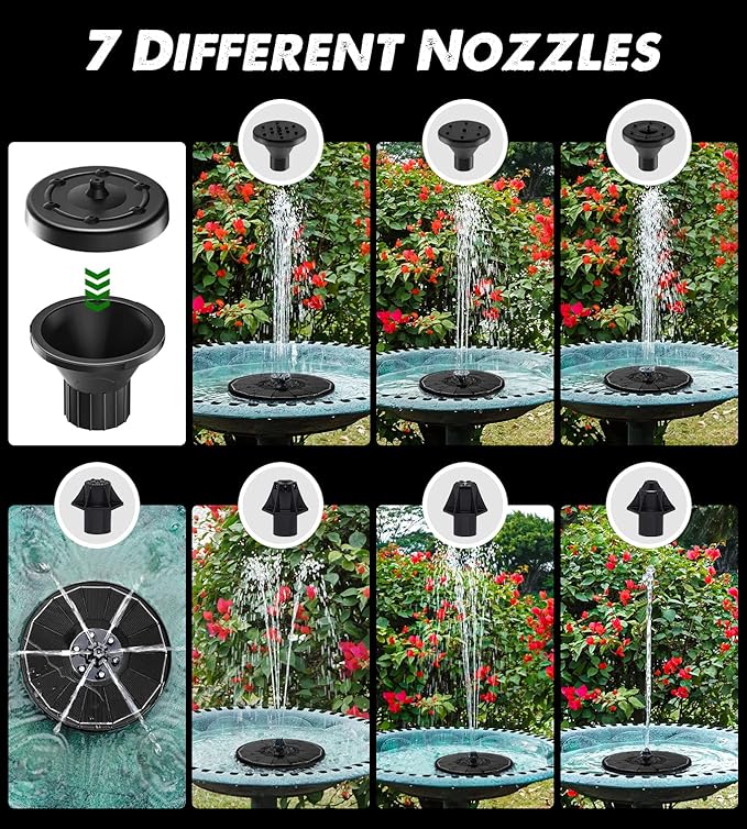 Yzert Solar Fountain Glass Panel with 2200 mah Battery, 3.5W Floating Solar Water Fountain with 4 Fixed Rods, Solar Pump for Bird Bath, Garden, Pond, Pool, Outdoor (Black Panel White Lights)