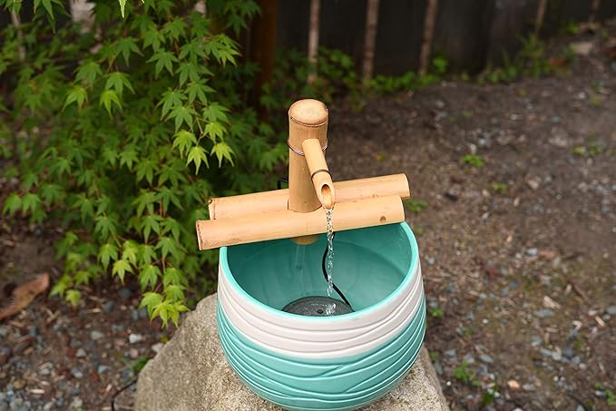 7” Bamboo Fountain Kit – Adjustable Half Round Spout with Quiet Pump for Indoor/Outdoor Bowl Fountains – Container Not Included | Small Natural Bamboo Water Feature for Zen Décor & Home Relaxation