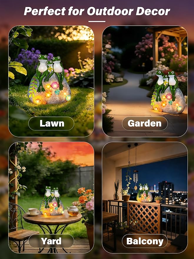Solar Garden Statues, Outdoor Solar Frog Decor with Succulent and 6 LED Lights, Outside Yard Figurine Decor for Garden, Lawn, Patio, Balcony, Porch, Unique Gifts for Mom Grandma