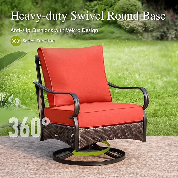 Sophia & William Patio Furniture Set, 4 Piece Metal Outdoor Conversation Set with 2-Seater Outdoor Couch, 2 Swivel Chairs, 1 Coffee Table for Outdoor Seating, Backyard, Porch(Red)