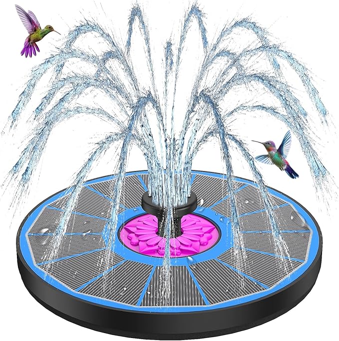 SZMP Powerful 3.5W Anti-Drift Solar Fountain for Bird Bath, Solar Powered Water Pump with 7 Nozzles, Bird Bath Fountain for Garden, Pool, Pond – Attracts Hummingbirds (Blue)