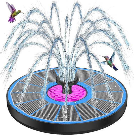 SZMP Powerful 3.5W Anti-Drift Solar Fountain for Bird Bath, Solar Powered Water Pump with 7 Nozzles, Bird Bath Fountain for Garden, Pool, Pond – Attracts Hummingbirds (Blue)
