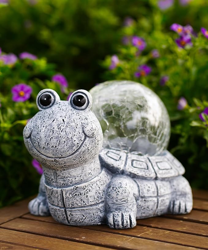 Nacome Solar Turtle Garden Statue Lights: Outdoor Figurine with Glass Ball Lighting Decorations Lawn Ornaments Porch Patio Balcony Yard - Birthday Gifts for Mom Grandma Women(Grey)