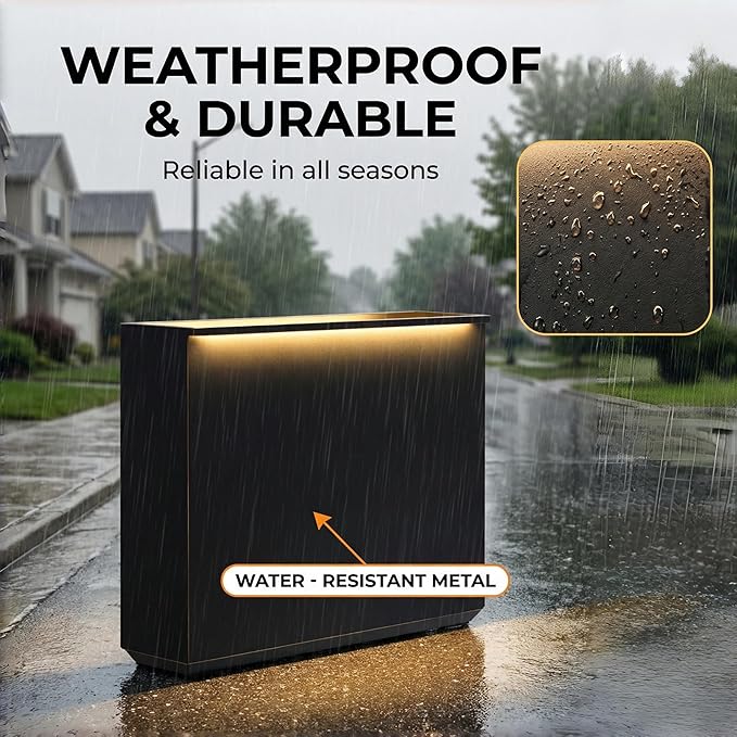 Wallowa Metallic Heavy Planter with Two Led Light Strips, 38Lx10Wx30H Inches Tall and Long Metal Divider Planter Box with Hand Brushed Gold Edge for Outside & Indoor, No Assembly (Black)