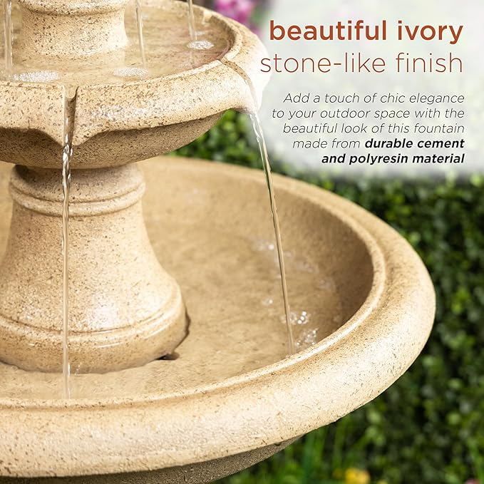 Alpine Corporation USA1590 Ivory Pineapple Multi-Tier Fountain, Statement Waterfall for Lawn & Garden, 42" H, White