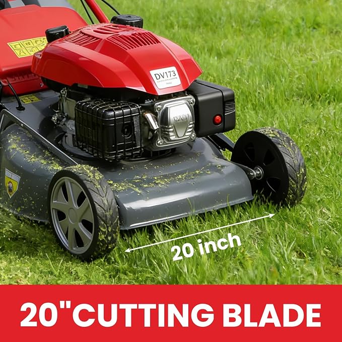 173cc Gas Powered Self Propelled Lawn Mower[Foldable] - Easy to Start, 3 in 1 Multi Functional Gas Push Lawnmower with 60L Grass Tank for Yard Garden, Self-Propelled Rear Wheel System, 20 Inch Red - Image 5