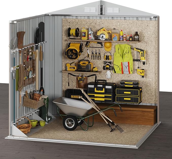 Aoxun 6.2x4 FT Shed Outdoor Storage Shed with Lockable Doors & Slooping Roof Metal Garden Tool Shed for Backyard, Patio, Poolside (Brown) - Image 6