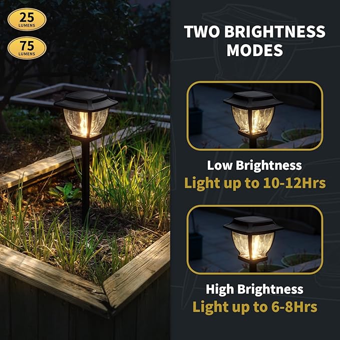 Solar Pathway Lights, Super Bright Solar Lights Outdoor Waterproof, 4 Pack Glass Solar Garden LED Lights, Landscape Lighting Decorative for Path, Yard, Patio, Walkway, Driveway,Slate Black