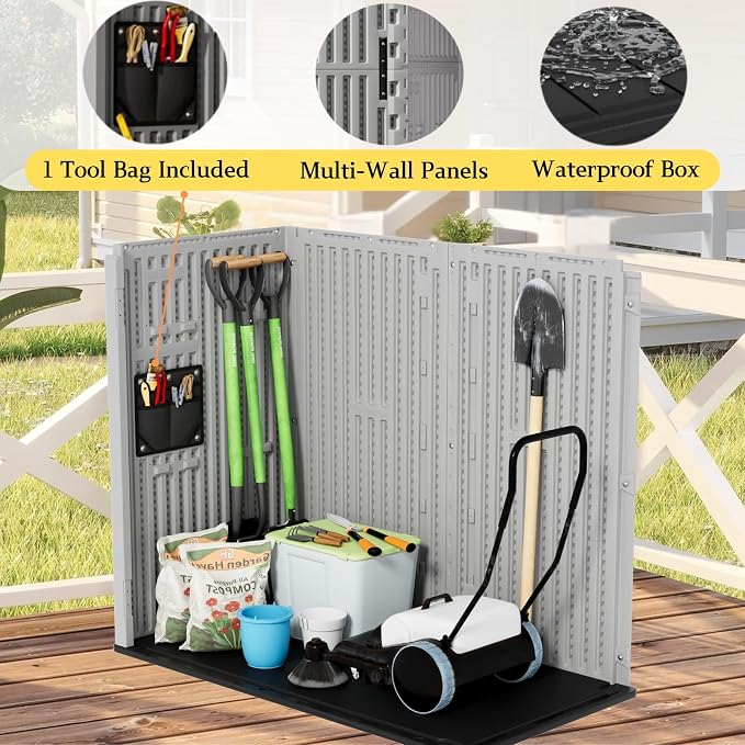 ZZM 37 Cu.ft Outdoor Storage Cabinet with One Tool Kit, Horizontal Storage Shed for Garage, Bike, Garbage Cans, Garden Accessories - Image 9